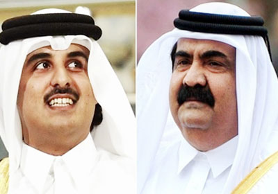 الأمير القطري الشيخ حمد بن خليفة آل ثاني، ونجله ولي العهد الشيخ تميم بن حمد آل ثاني